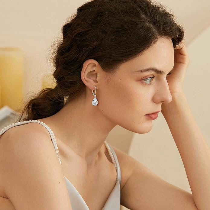 Birthstone Dangle Drop Earrings for Women 925 Sterling Silver Teardrop Leverback Earrings Jewelry Gifts for Wife Mother Her
