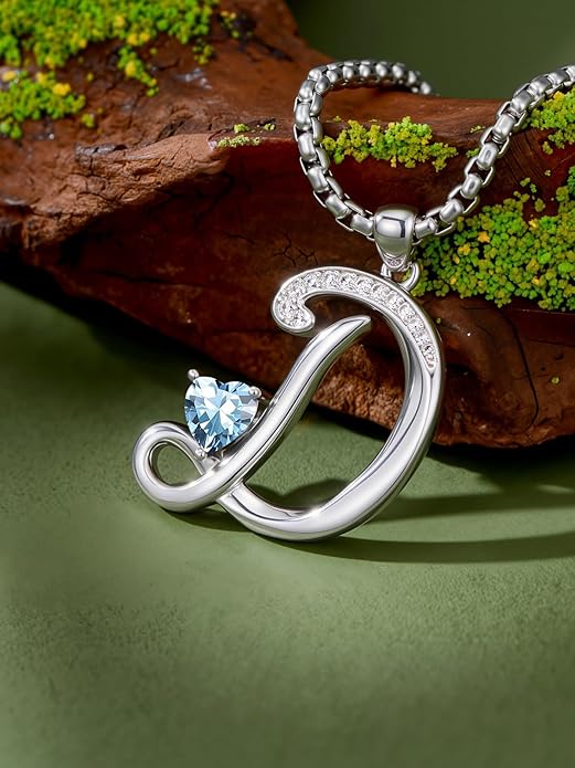 Christmas Gifts for Women Alphabet A to Z Initial Birthstone Pendant Necklaces for Women - 18k White Gold Plated Personalized Name Jewelry Valentine Mothers Day Birthday Gifts for Women Her Girlfriend
