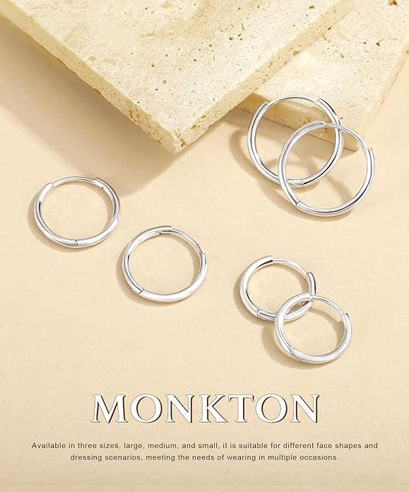 Monkton Huggie Earrings S925 Sterling Silver Minimalist Hoop Earrings - 14mm/16mm/18mm Chic Lightweight Hypoallergenic Women's Jewelry