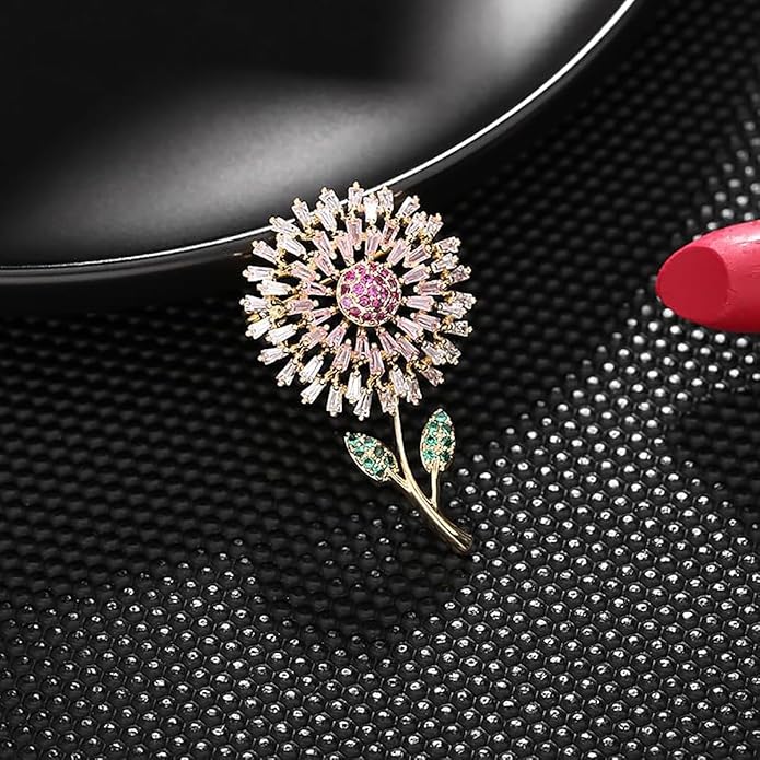 14K Gold Women Trendy Gold Brooch Accessory with Moissanite and Pearl, Decoration Sunflower Pin for Summer Fashion, Womens Brooches and Pins