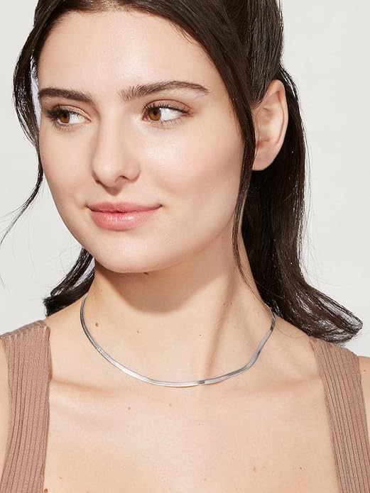 DEARMAY 14K Gold Plated Necklaces for Women, Dainty Gold Herringbone Choker Necklace Thin Layered Snake Chain Jewelry for Gifts