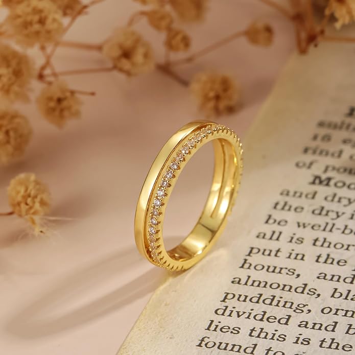 Episkeyk Gold Rings for Women Non Tarnish Stackable Rings 14k Gold Plated Pinky Ring for Women Cubic Zirconia Gift
