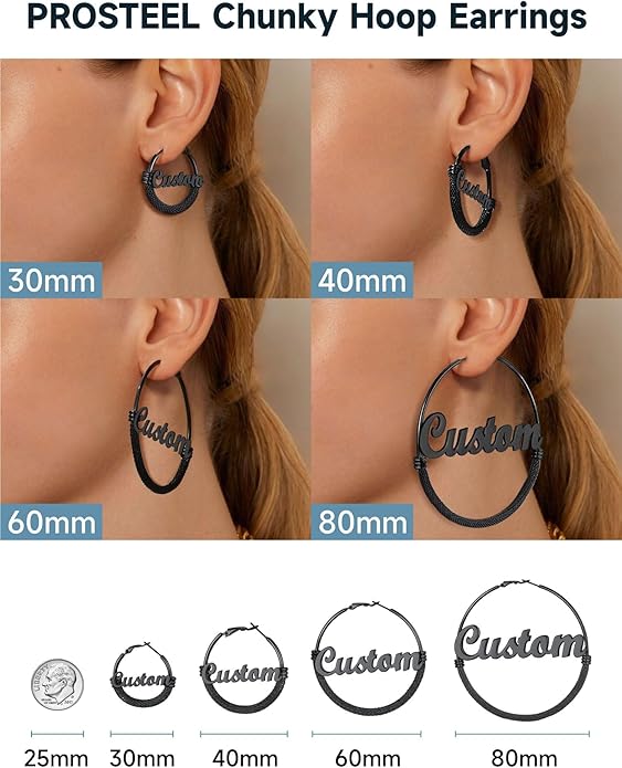PROSTEEL 30/40/60/80/100mm Chunky Hoop Earrings For Women Gold Plated/Black Stainless Steel Hoops Earrings Statement Jewelry