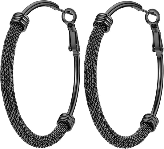 PROSTEEL 30/40/60/80/100mm Chunky Hoop Earrings For Women Gold Plated/Black Stainless Steel Hoops Earrings Statement Jewelry