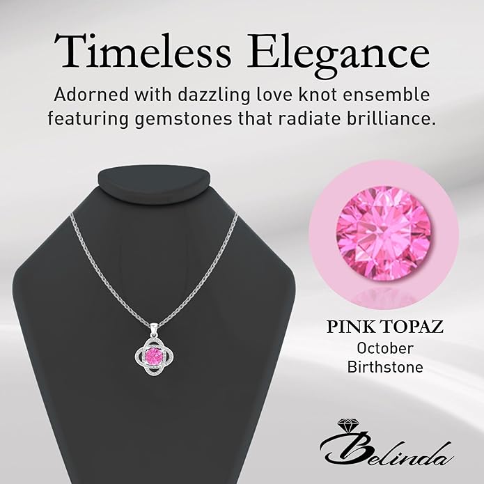 Women 925 Sterling Silver Cute Love Knot Sparkling Gemstone Push Back Stud Earrings Hanging Pendant Necklace Beautiful Fine Jewelry Accessory Set, 1.65 Carat