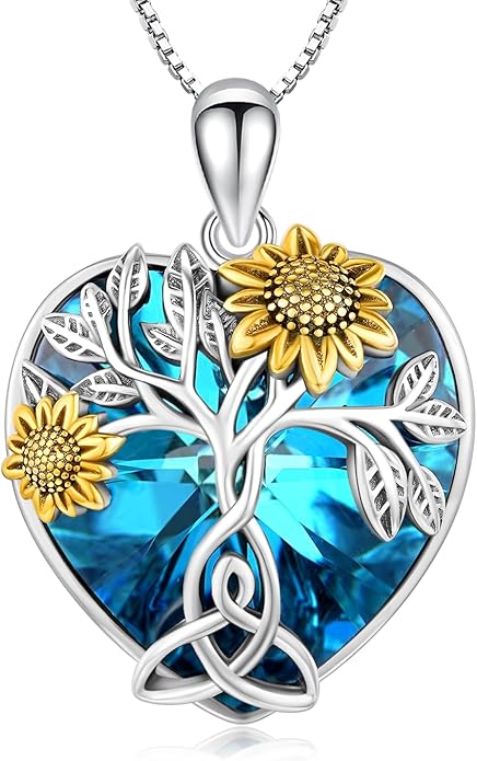 CHENGHONG Sunflower Necklace 925 Sterling Silver Tree of Life Necklace Daisy/Rose/Sunflower Pendant Necklace Sunflower Jewelry Gifts for Women Mom