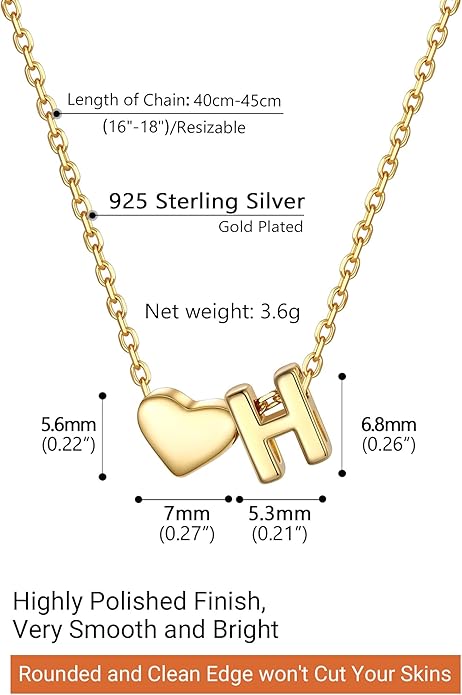PROSILVER Initial Heart Necklace for Women, 925 Sterling Silver Tiny Heart Letter Necklace Siver, Gold Necklace, Come with Box