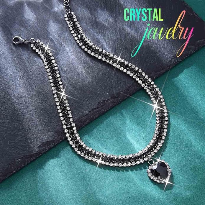 CLOACE Rhinestone Choker Necklace Heart Pendant Diamond Row Necklaces Sparkly Crystal Prom Chain Jewerly Accessories for Women