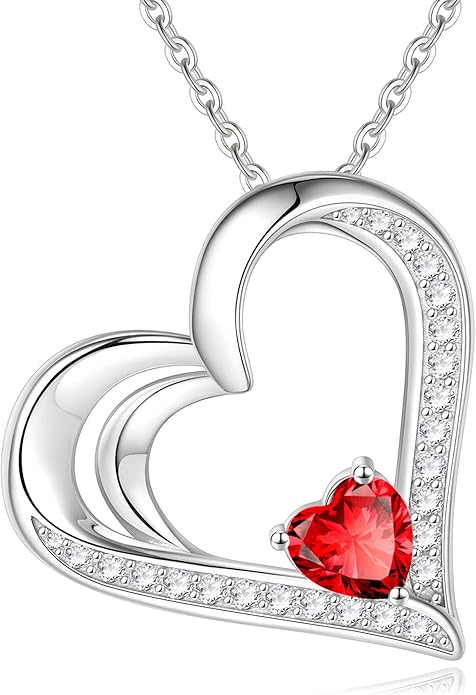 GLIVEOR 925 Sterling Silver Birthstone Necklace Heart Necklace for Women Gifts for Women