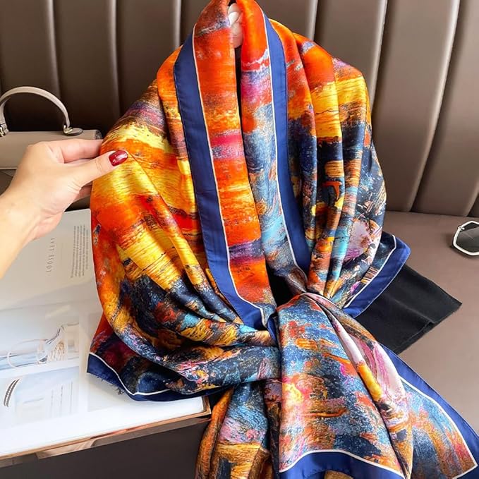 Clysoru Silk Scarf For Women Hair Scarves Lightweight Satin Elegant Shawl Wraps Bufanda Mujer Fashion Accessories 70.8"X35.4"