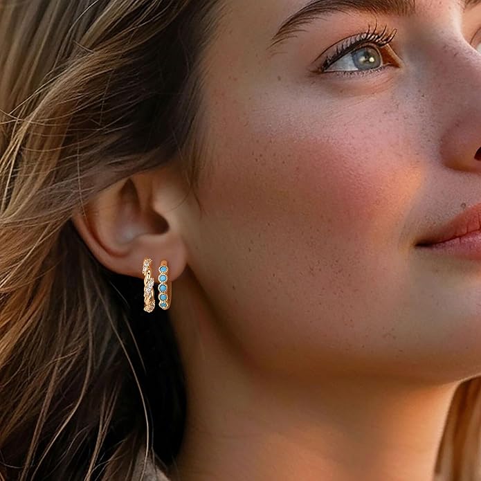Gold Huggie Hoop Earrings 14K Gold Plated Dainty Chunky Thick Hoop Diamond Cubic Zriconia Inlay Sleeper Tiny Delicate Boho Beach Simple Hypoallergenic Jewelry Gift for Her