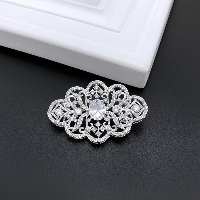YOQUCOL Cubic Zirconia Crystal Rhinestone Wedding Brooch Pin for Women Brides Jewelry