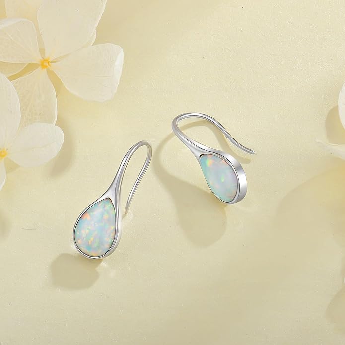 Opal Earrings 925 Sterling Silver Hook Drop Teardrop Gemstone Earrings October Birthstone Dangle Earrings Jewelry Gift for Women
