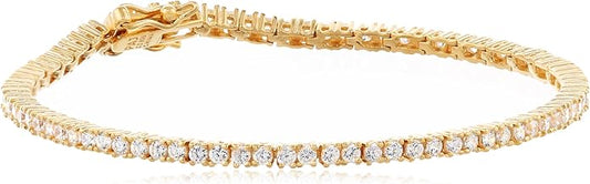Amazon Essentials Plated Sterling Silver Round Cut Cubic Zirconia Tennis Bracelet