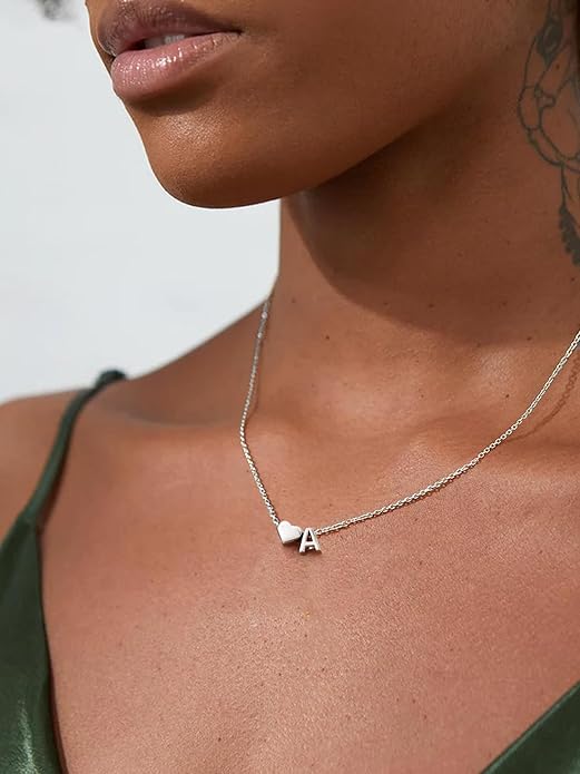 ChicSilver 925 Sterling Silver Heart Initial Necklaces for Women -Dainty Personalized Heart Pendant Letter Alphabet Necklace for Women