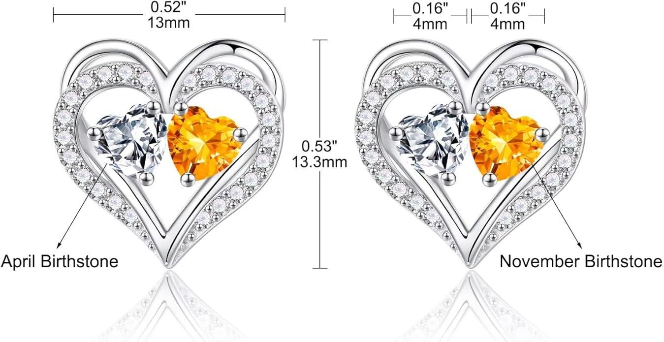 Iefil Birthstone Earrings for Women - 925 Sterling Silver Heart Earrings Anniversary Birthday Gifts for Women Wife Girlfriend Mom