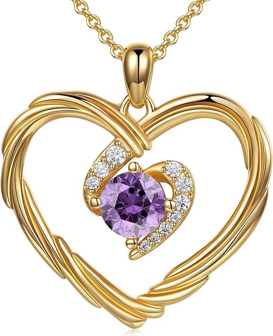 G&GEMSJEW 18K Gold Heart Birthstone Necklaces for Women, S925 Sterling Silver Jewelry Birthday Gifts for Women Wife Girlfriend Mom, Anniversary Christmas Valentines Gifts