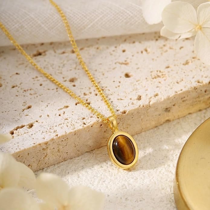 Lume Pick Mother of Pearl & Tiger Eye Copper Gold Plated Necklace,Birthday Gifts for Women, Fashion Jewelry, Minimalist Retro Bohemian Cute Styles