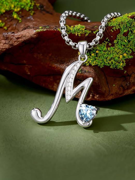 Christmas Gifts for Women Alphabet A to Z Initial Birthstone Pendant Necklaces for Women - 18k White Gold Plated Personalized Name Jewelry Valentine Mothers Day Birthday Gifts for Women Her Girlfriend