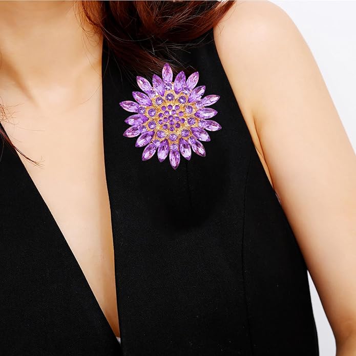 Rhinestone Large Flower Brooches Pins for Women Fashion Sparkly Crystal Sunflower Statement Brooch Unique Wedding Party Suit Dress Jewelry Accessories