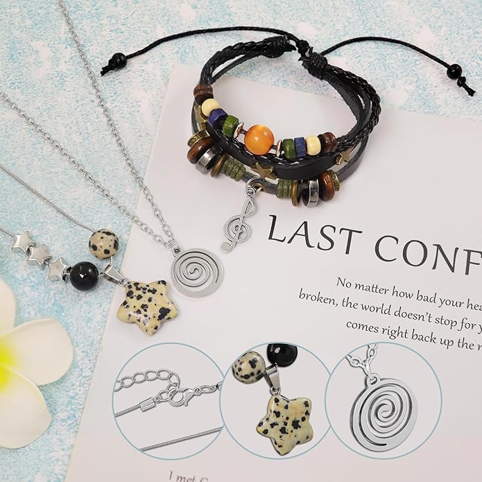 Multilayer Y2k Star Necklace Fairy Grunge Bracelets Set Handmade Fairycore Grunge Jewelry Gothic Swirl Star Necklace Punk Rock Roll Music Guitar Grunge Accessories for Women Men