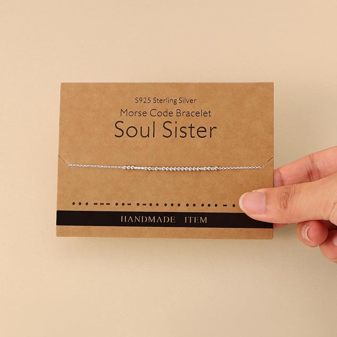 Monily Inspirational Gifts for Women Morse Code Bracelets for Women Funny Bracelet for Friend Funny Gift for Women Sterling Silver Bracelet for Women