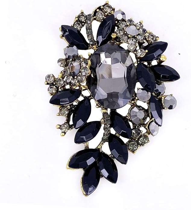 LAXPICOL Vintage Sparkly Austrian Crystal Flower Leaf Bouquet Clusters Big Large Brooch Pin for Women Gold Tone