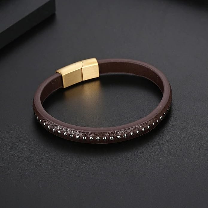 Italian Handmade Genuine Leather Bracelets for Men Stainless Steel Clip, Men's Casual Genuine Multi-layer Cuff Bracelet, Bracelet Gift for Real Men