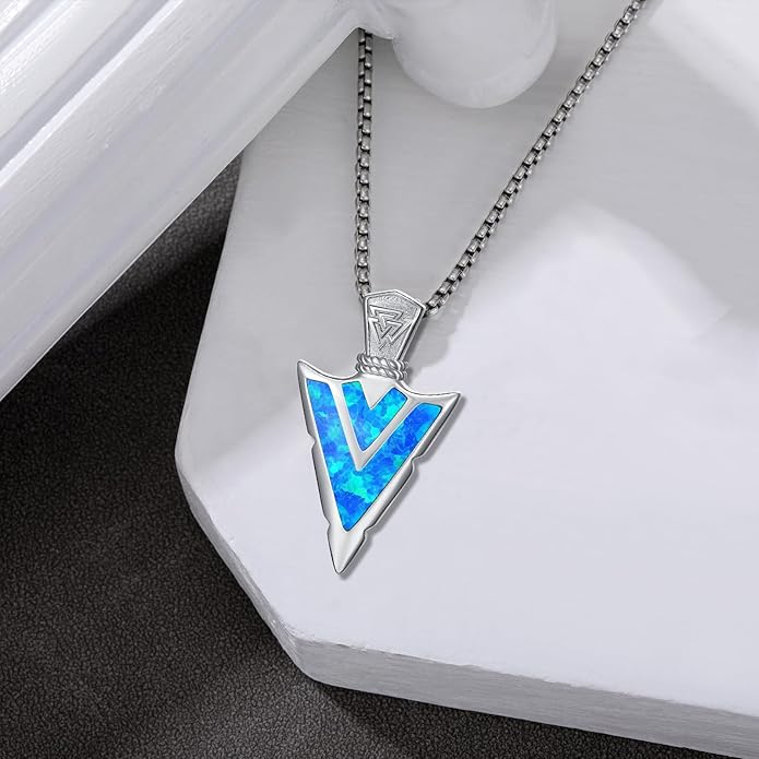 Suiknsn Arrowhead Necklace for Men Women 925 Sterling Silver Turquoise Malachite Celtic/Eye of Horus/Viking Arrow Pendant Amulet Jewelry Gifts Native American Necklace