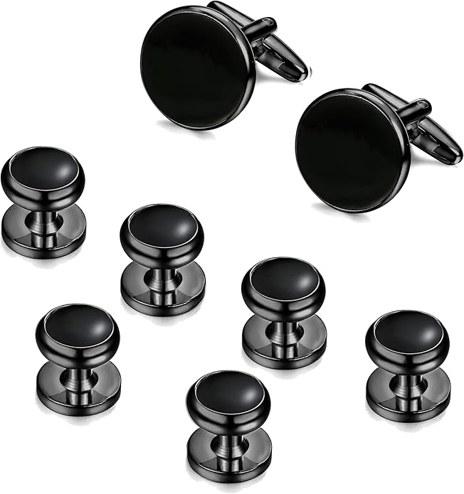 ORAZIO Cuff Links Mens Stainless Steel Cuff Links and Studs Set Gold Black Cufflinks for Men Tuxedo Studs Buttons for Formal Kit Business or Wedding Shirts