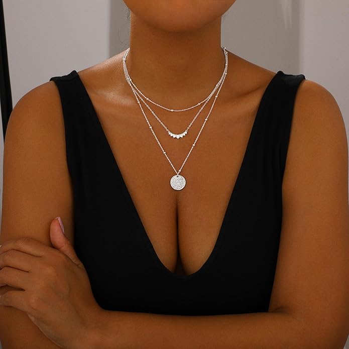BBV Layered Gold Necklaces for Women Stackable Dainty 14K Gold Plated Silver Chain Necklace Layering Cute Fashion Pendant Choker Necklaces Trendy Jewelry Set Gifts for Women
