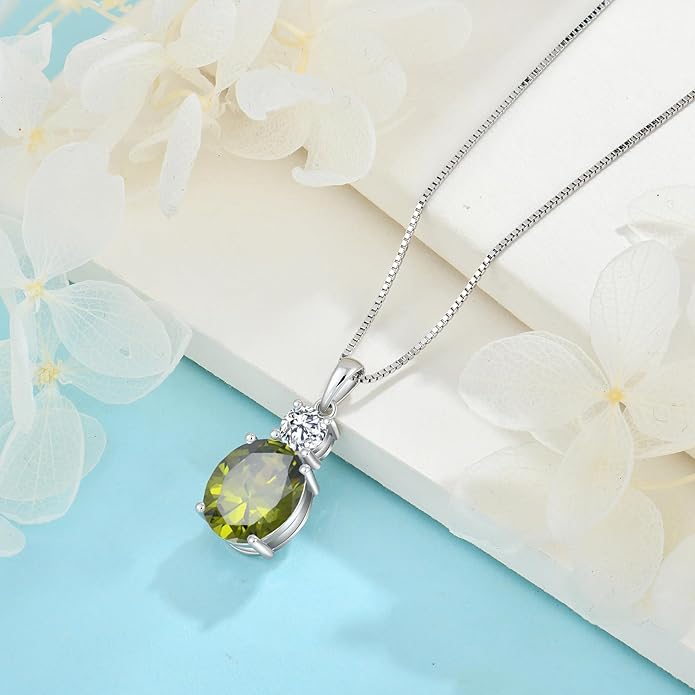 Birthstone Necklace for Women 925 Sterling Silver Oval Cut Cubic Zirconia Pendant Jewelry Gifts for Her
