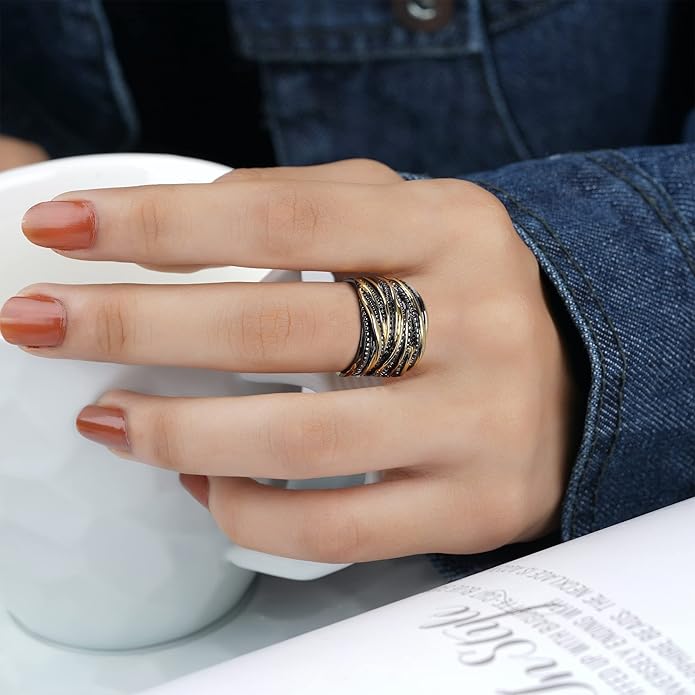 2 Tone Intertwined Crossover Statement Ring Fashion Chunky Band Rings for Women Wide Index Finger Rings Costume Jewelry