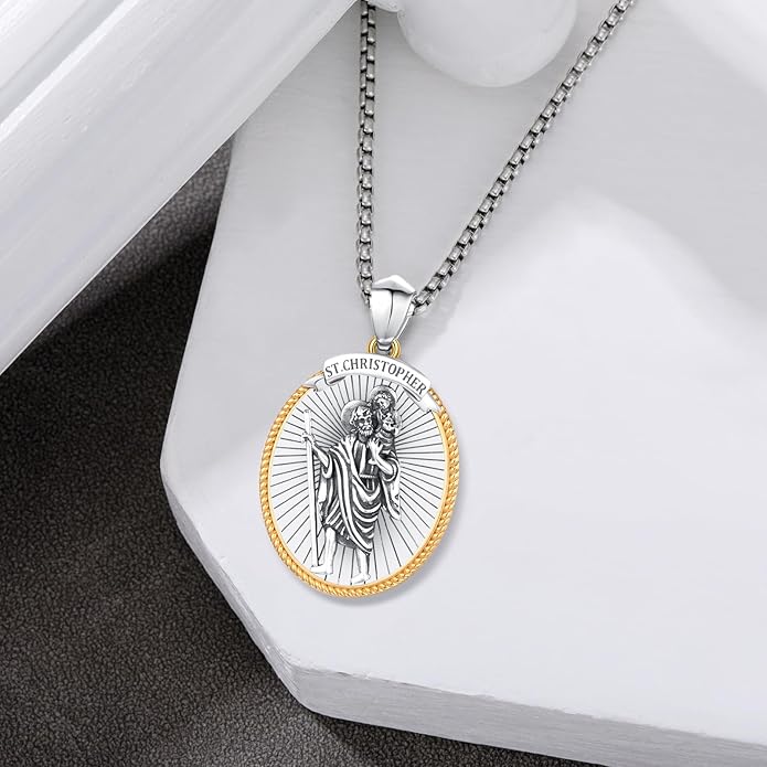 Taioiat Saint Necklace 925 Sterling Silver St Necklace Amulet Pendant Jewelry Religious Gift for Men Women