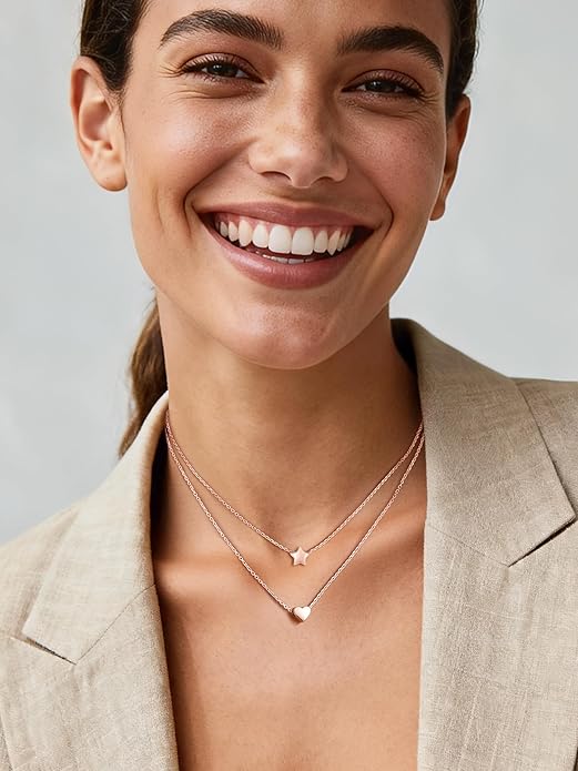 ChicSilver Personalized 925 Sterling Silver Dainty Small Heart/Star/Moon/Dot/Triangle Pendant Necklace for Women, Silver/Gold/Rose Gold/Black (with Gift Box)