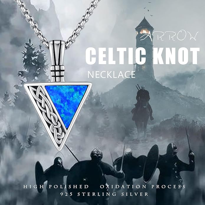 REDSUN Viking Pendant Necklace 925 Sterling Silver Celtic Pendant Abalone/Opal/Onyx/Lapis Lazuli/Turquoise Necklace Viking Amulet Jewelry Gifts for Men Women, with Stainless Steel Chain