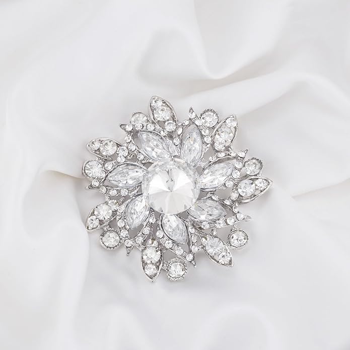 LAXPICOL Vintage Women's Austrian Crystal Elegant Flower Brooch Wedding Broach Pin