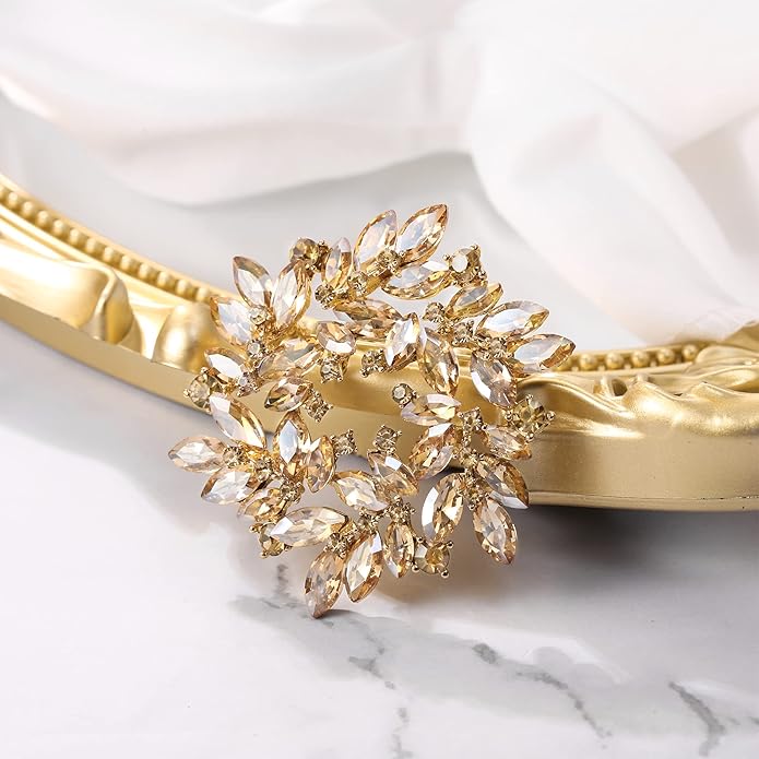 BriLove Austrian Crystal Rhinestone Elegant Flower Marquise Wreath Brooches for Women