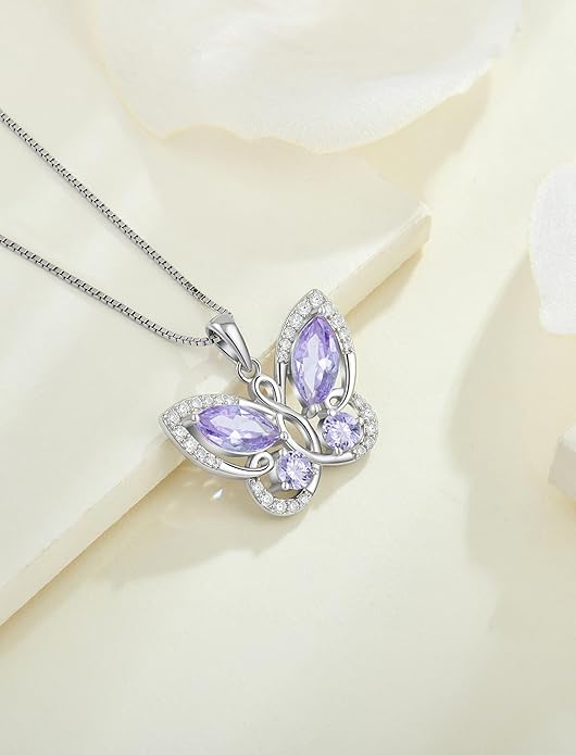 STARCHENIE Butterfly Pendant Necklace for Women 925 Sterling Silver Birthstone Butterfly Jewelry Gifts