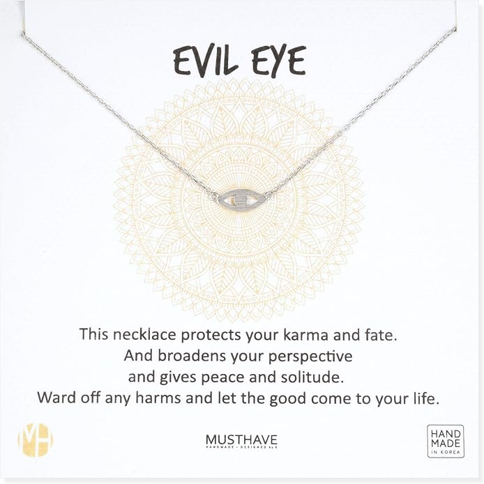 MUSTHAVE Evil Eye 18K Gold Plated Necklace With Message Card, Yellow and White Color, Anchor Chain, Best Gift Necklace, Size 16 inch + 2 inch Extender, Pendant, Gift Card
