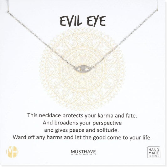 MUSTHAVE Evil Eye 18K Gold Plated Necklace With Message Card, Yellow and White Color, Anchor Chain, Best Gift Necklace, Size 16 inch + 2 inch Extender, Pendant, Gift Card