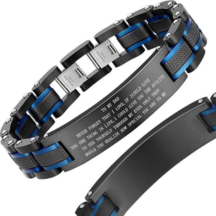 Men's Stainless Steel Two-Tone Square Link diamond Bracelet in Black & Blue Ion-Plated Black