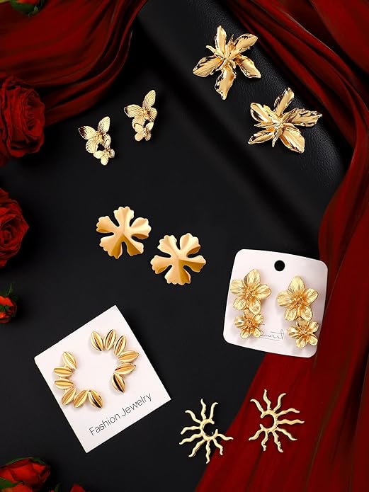 Glenmal 6 Pair Gold Statement Earrings for Women Large Gold Geometric Earrings Woven Twisted Leaf Earring Jewelry Gift