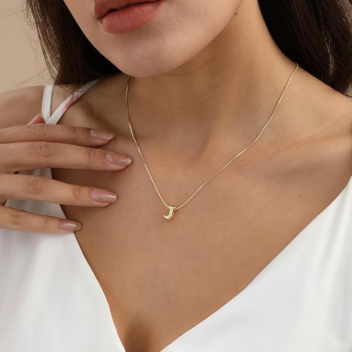 Bubble Gold Letter Necklace for Women, 14k Gold Plated Balloon Initial Necklace, Dainty Gold Necklace for Women, Personalized Bubble Pendant Name Necklace, Fashion Accessories Trendy Jewelry