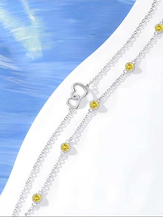 Dorunmo Heart Birthstone Bracelet Anklet for Women 925 Sterling Silver Birthday Jewelry Gifts for Women Wife