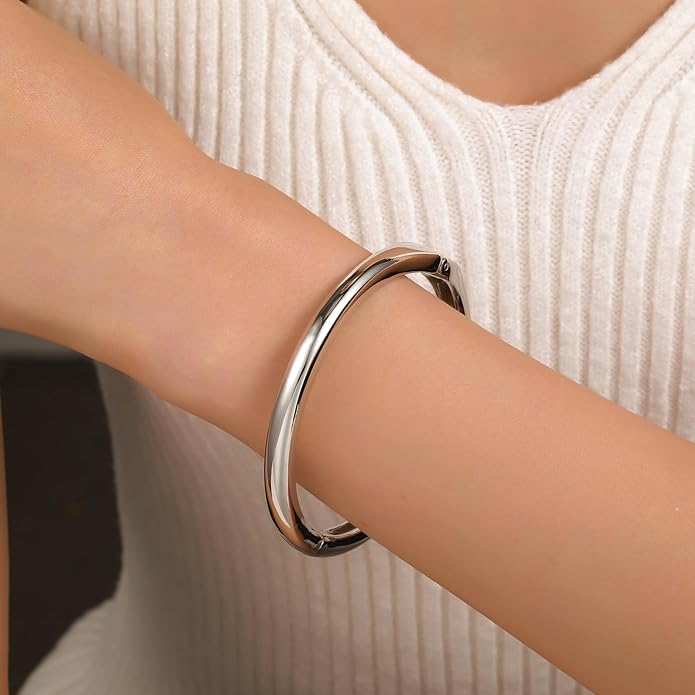 jokcde Chunky Gold/Silver Gold Cuff Bangle Bracelets for Women Trendy Hinged Cuff Open Wide Chunky Gold Bracelet Minimalist Bangle Jewelry Gift