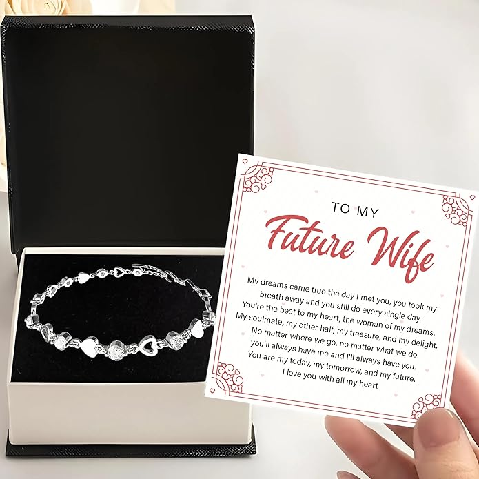 To My Future Wife Crystal Heart Bracelet Gift From Future Husband, Beautiful Jewelry Birthday, Christmas, Valentine’s Day, Bracelet For Her With Heartfelt Message & Elegant Box