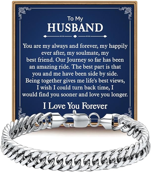 IEFLIFE Bracelet Gifts for Men Him - Silver/Black Stainless Steel Cuban Link Chain Bracelet Gifts for Son Grandson, Fathers Day Anniversary Birthday Gift for Men Husband, 8mm Bracelets Gift Jewelry