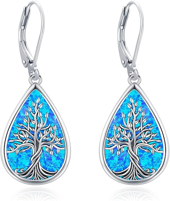 Sterling Silver Tree of Life/Flower/Bee/Animals/Cat/Hummingbird Dangle Earrings Moonstone Turquoise Drop Leverback Earrings Jewelry Gifts