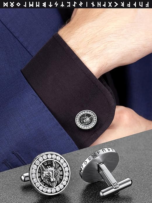 FaithHeart Mens Cufflinks, Norse Viking Tuxedo Shirt Cuff Links, Stainless Steel Cuff Links and Shirt Studs, Gift Box